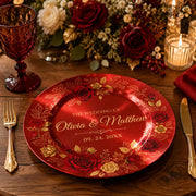Personalized Wedding Decorative Plastic Plate – Roses Gold full-print plastic serving tray shown in a styled room scene.
