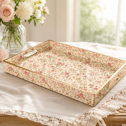 Pink Roses Floral Plastic Serving Tray – Full Print Shabby Chic - MintiHome