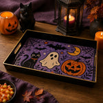 Purple Halloween Plastic Serving Tray – Black Cat Ghost - MintiHome