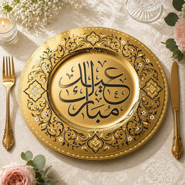 Ramadan Muhammad Gold Decorative Plastic Plate – Calligraphy - MintiHome