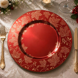 Red Gold Maple Leaf Decorative Plastic Plate – Filigree Border - MintiHome