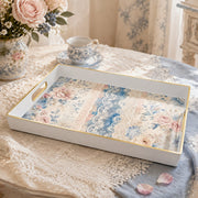 Shabby Roses Plastic Serving Tray – Blue Lace Border plastic serving tray shown in a rectangular product view.