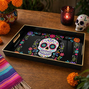 Sugar Skull Plastic Serving Tray – Day Of The Dead Floral plastic serving tray shown in a rectangular product view.
