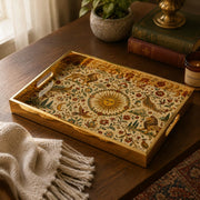 Sun Mandala Persian Heritage Glass Serving Tray – Gold Lion glass serving tray shown in a product view.