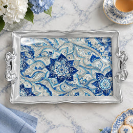Ramadan & Eid Vintage Handle Tray – Blue White Azulejo Allover - MintiHome