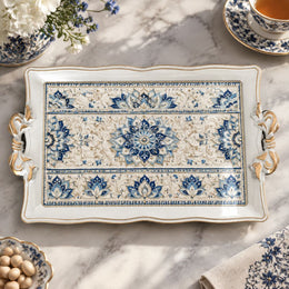 Ramadan & Eid Vintage Handle Tray – Blue Lotus Panel Bands - MintiHome