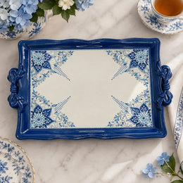 Ramadan & Eid Vintage Handle Tray – Blue Ogee Lattice Medallion - MintiHome