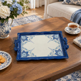 Ramadan & Eid Vintage Handle Tray – Blue Ogee Lattice Medallion - MintiHome
