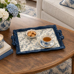 Cream tray with gold trim featuring trailing blue floral vines and small blossoms