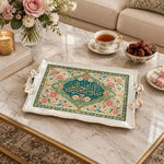 Ramadan & Eid Vintage Handle Tray – Teal Calligraphy Medallion - MintiHome