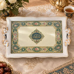 Ramadan & Eid Vintage Handle Tray – Navy Gold Calligraphy Medallion - MintiHome