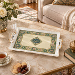 Ramadan & Eid Vintage Handle Tray – Navy Gold Calligraphy Medallion - MintiHome