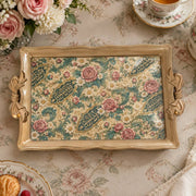 Ramadan & Eid Vintage Handle Tray – Teal Calligraphy Rose Allover - MintiHome