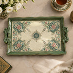 Ramadan & Eid Vintage Handle Tray – Cream Floral Tile Medallion Grid - MintiHome
