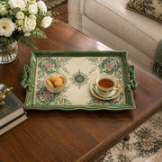 Ramadan & Eid Vintage Handle Tray – Cream Floral Tile Medallion Grid - MintiHome