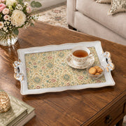 Ramadan & Eid Vintage Handle Tray – Cream Floral Posy Tile Allover - MintiHome