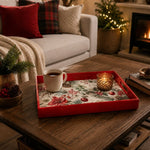 Vintage Christmas Plastic Serving Tray – Holly Poinsettia Pine - MintiHome
