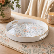 Vintage Damask Plastic Serving Tray – Orange Medallion plastic serving tray shown in a round product view.