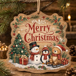 Christmas Snowman Penguin Bear Wood Sign – Sled Winter Scene - MintiHome
