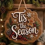 Christmas Tis the Season Wood Hanging Sign – Gingerbread Bow - MintiHome