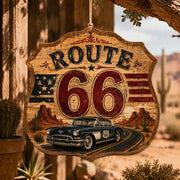 Classic Route 66 MDF Wood Hanging Wall Decor – USA Flag - MintiHome