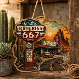 Route 66 Gas Station MDF Wood Hanging Wall Decor – Red Truck - MintiHome