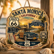 Santa Monica Route 66 MDF Wood Hanging Wall Decor – Beach - MintiHome