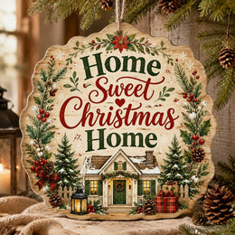 Home Sweet Christmas Home Cottage Poinsettia Hanging Sign - MintiHome