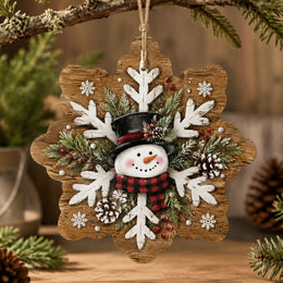 Christmas Wreath Ornament MDF Wood Hanging Sign - Rustic Holiday - MintiHome