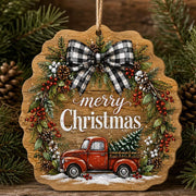 Christmas Reindeer Pinecone MDF Wood Hanging Sign - Rustic Decor - MintiHome