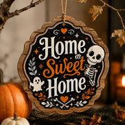 Home Sweet Home Halloween Wood Sign – Skeleton Ghost Heart - MintiHome