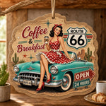 Coffee and Breakfast Route 66 Wood Wall Sign – Diner Girl - MintiHome