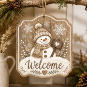 Rustic Christmas Wooden Welcome Sign with Snowman and Snowflakes - MintiHome