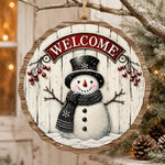 Vintage Snowman Welcome Wooden Sign with Red Berry Clusters - MintiHome