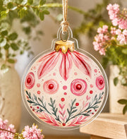 Folk Art Bird Christmas Acrylic Ornament Sign with Winter Florals - MintiHome