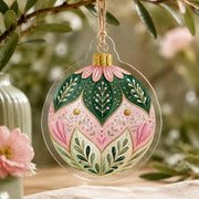 Pink and Green Folk Floral Christmas Acrylic Ornament Wall Decor - MintiHome