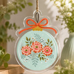 Coral Bloom and Red Bow Christmas Acrylic Ornament Wall Decor - MintiHome