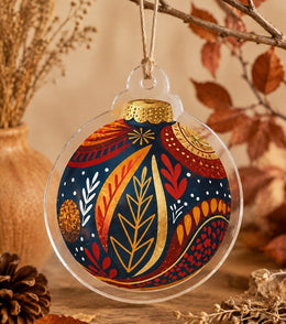 Vintage Poinsettia Medallion Christmas Acrylic Ornament Wall Decor - MintiHome