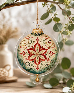 Watercolor Foliage Scroll Christmas Acrylic Ornament with Red Bow - MintiHome