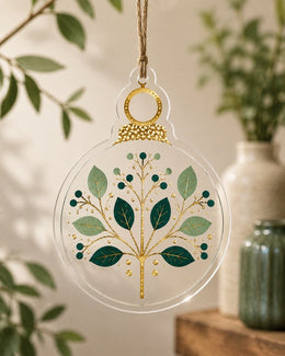 Emerald Leaves and Gold Berry Christmas Acrylic Ornament Wall Decor - MintiHome