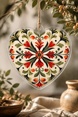 Christmas Rosemaling Heart Acrylic Wall Decor - Folk Floral - MintiHome