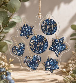 Christmas Joy Ornament Acrylic Wall Decor - Navy Snowflake - MintiHome