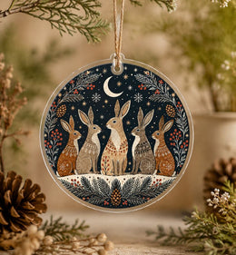 Christmas Moonlit Bunny Folk Acrylic Hanging Wall Decor Ornament - MintiHome