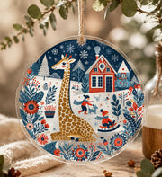 Christmas Snow Giraffe Sleigh Acrylic Hanging Wall Decor Ornament - MintiHome