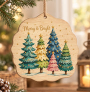 Christmas MDF Wood Hanging Wall Decor – Merry & Bright Trees hanging wall decor with printed artwork and cut silhouette.