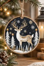 Christmas MDF Wood Hanging Wall Decor – Gilded Reindeer Night hanging wall decor with printed artwork and cut silhouette.