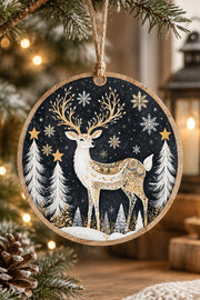 Christmas MDF Wood Hanging Wall Decor – Gilded Reindeer Night hanging wall decor with printed artwork and cut silhouette.