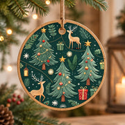 Christmas MDF Wood Hanging Wall Decor – Reindeer Evergreen Grove hanging wall decor with printed artwork and cut silhouette.