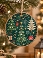 Christmas MDF Wood Hanging Wall Decor – Snowy Fir Trio hanging wall decor with printed artwork and cut silhouette.