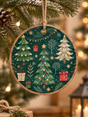 Christmas MDF Wood Hanging Wall Decor – Snowy Fir Trio hanging wall decor with printed artwork and cut silhouette.